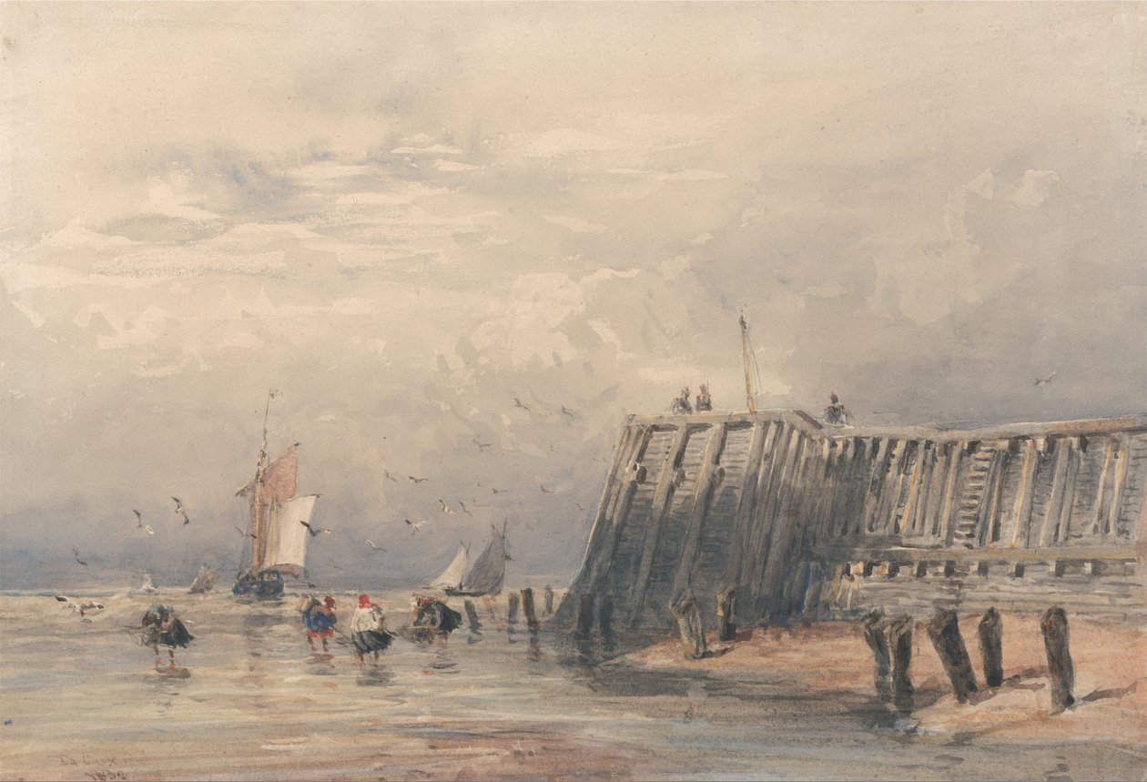 İskelede Yelkenli Mavnalar ve Karidesler by David Cox
