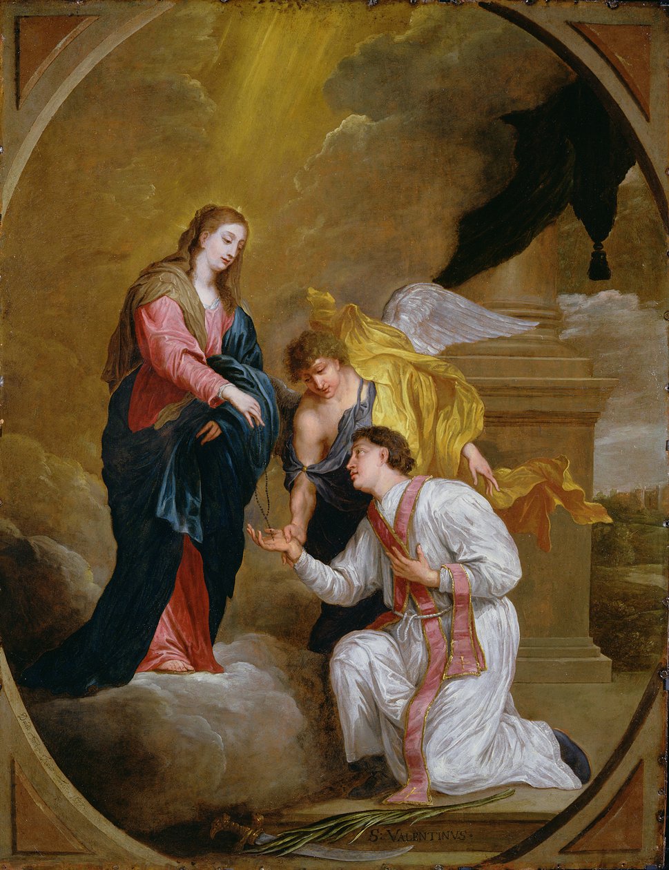 Aziz Valentine duada diz çöküyor (bakır üzerine yağ) by David III Teniers