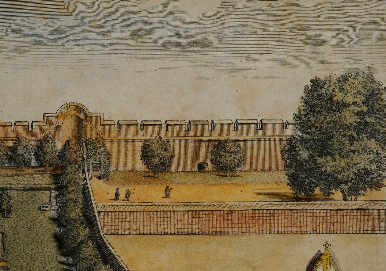 Collegium Novum (detay) (el boyaması gravür) by David Loggan