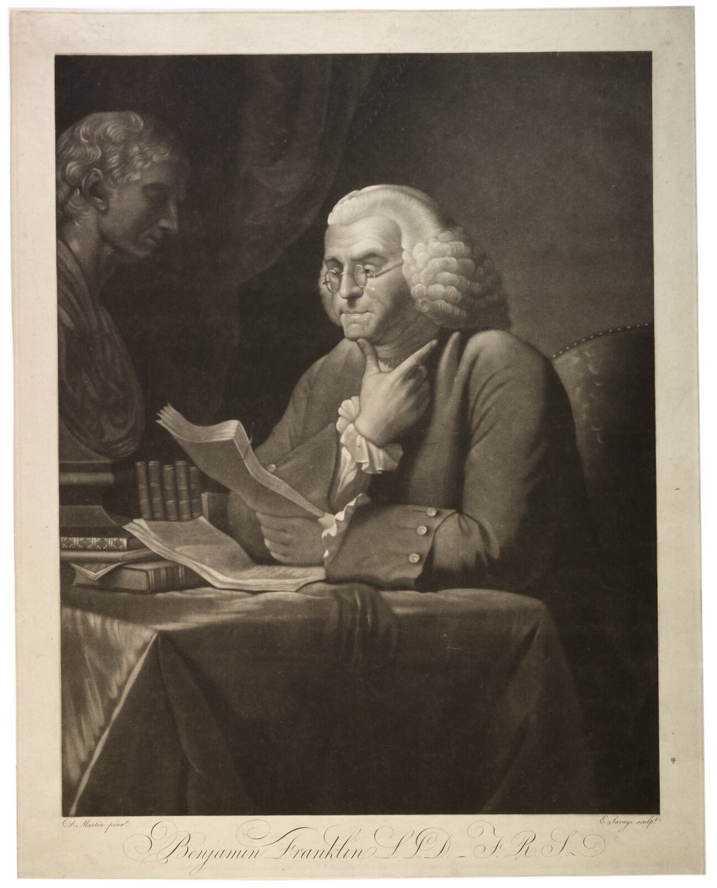 Benjamin Franklin L.L.D. - F.R.S., Edward Savage (1761-1817) tarafından oyulmuş, c.1800 (mezzotint) by David Martin
