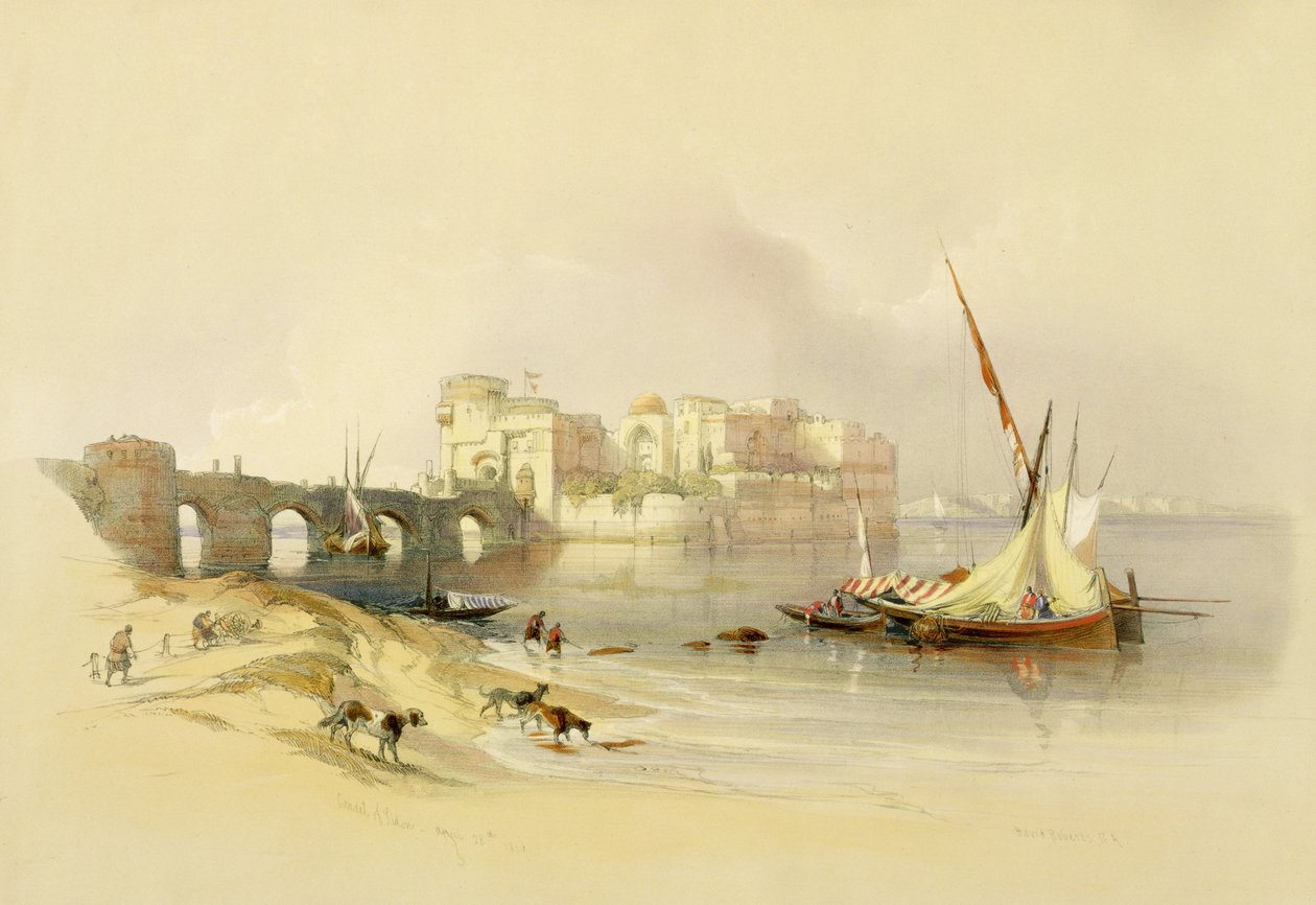 Sidon Kalesi, 28 Nisan 1839, Louis Haghe (1806-85) pub tarafından oyulmuş 