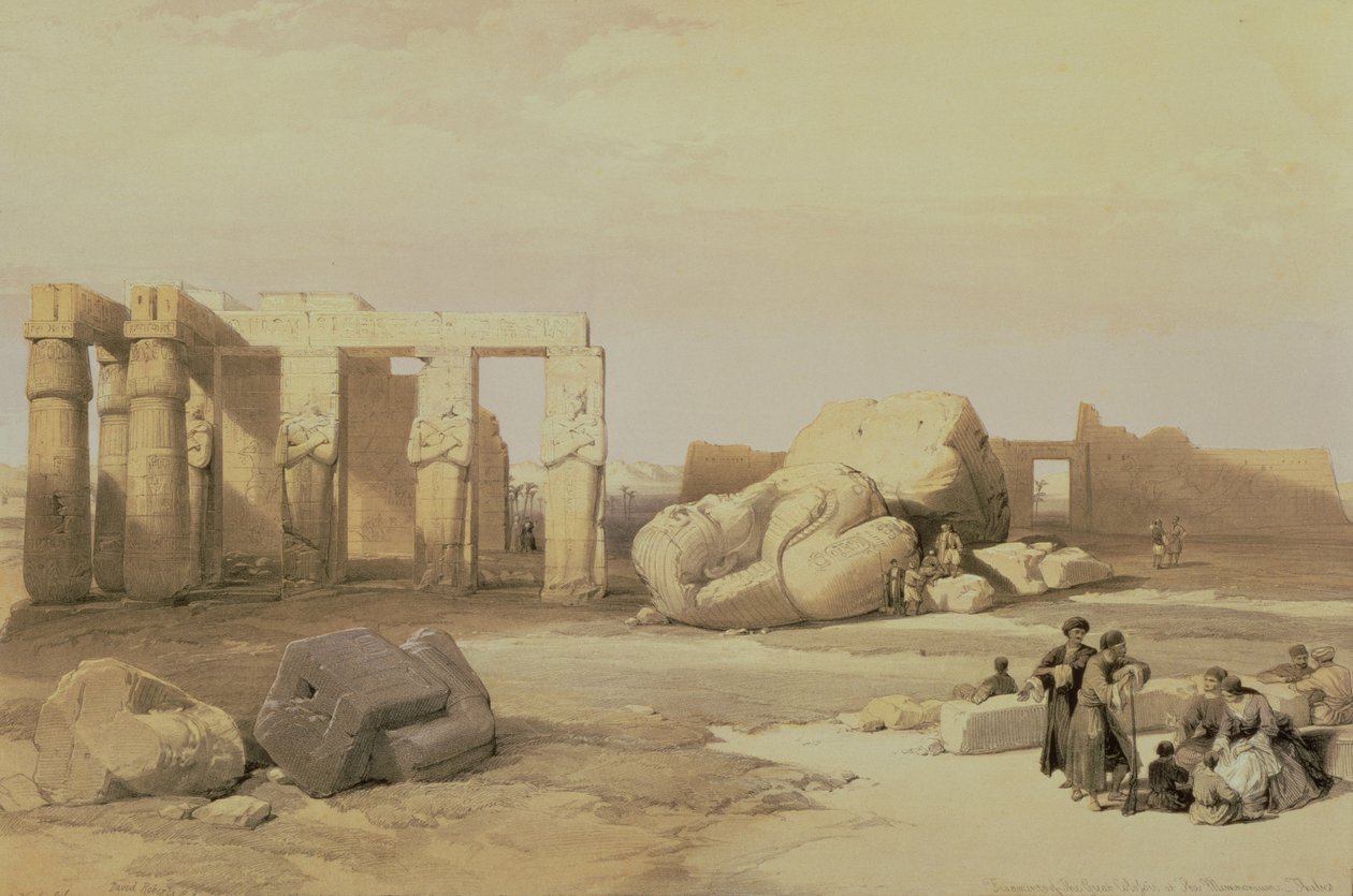Fragments of the Great Colossus, at the Memnonium, Thebes, 1937 BC by David Roberts