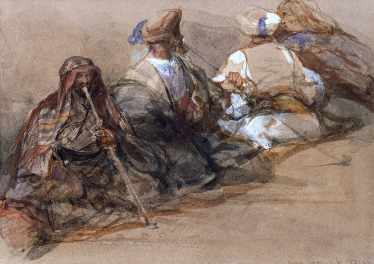 Arap figürleri grubu, iki sigara içiyor by David Roberts