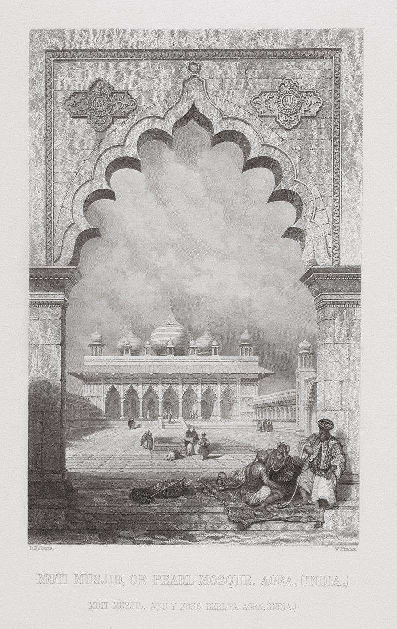 Moti Musjid veya İnci Camii, Agra, Hindistan, A. Fullarton und Co. tarafından yayınlanan 'World Religion'dan W. Finden tarafından oyulmuş. by David Roberts
