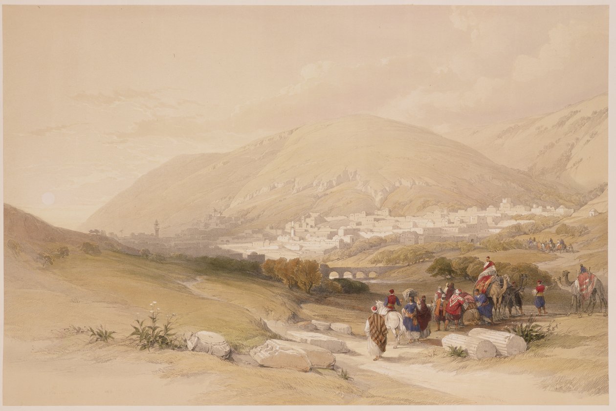 Nablous, antik Shechem, 17 Nisan 1839, Louis Haghe (1806-85) pub tarafından oyulmuş 