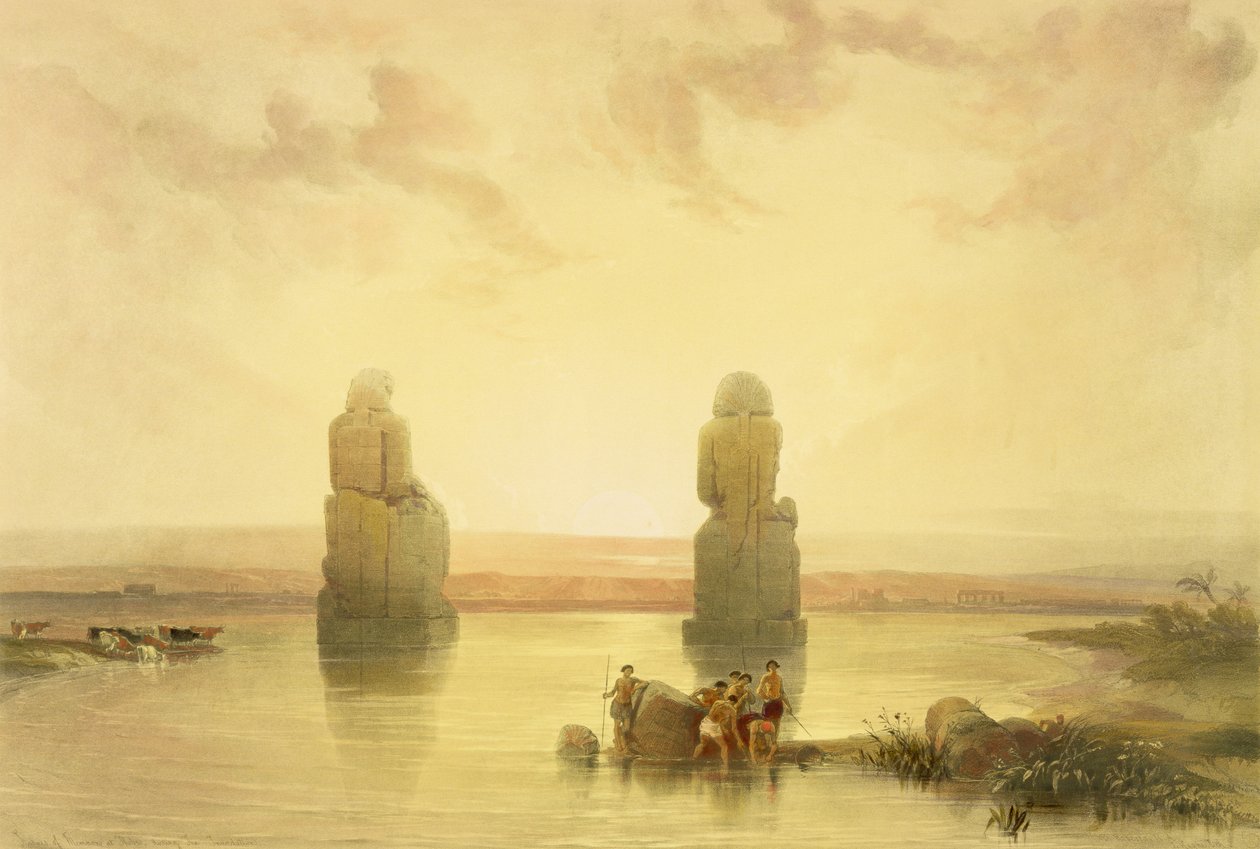 Memnon Heykeli, Teb'de, Su Baskını sırasında, Mısır ve Nubia'dan, Cilt 1 by David Roberts