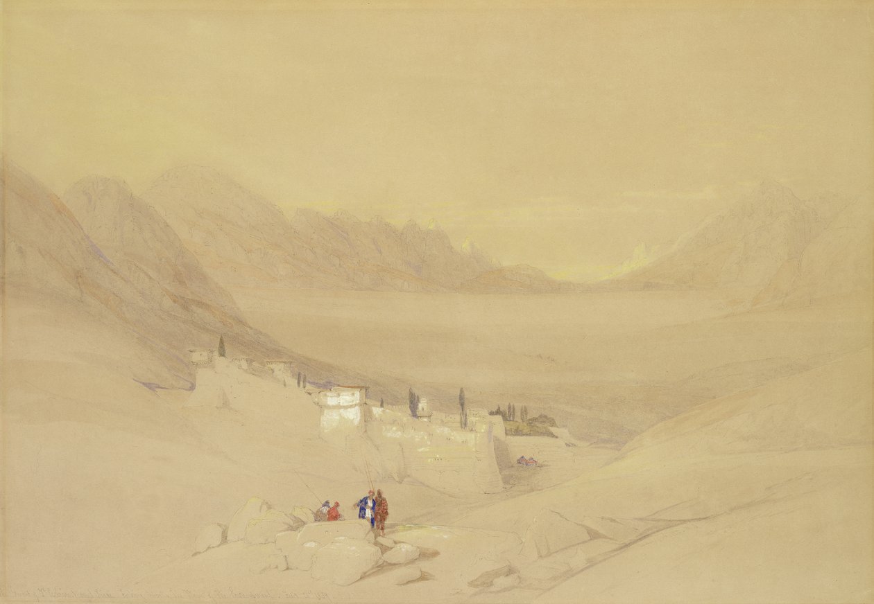 St. Catherine Manastırı, Sina Dağı, Encampment Ovası'na bakıyor, 1839 (kağıt üzerinde grafit üzerinde wc) by David Roberts