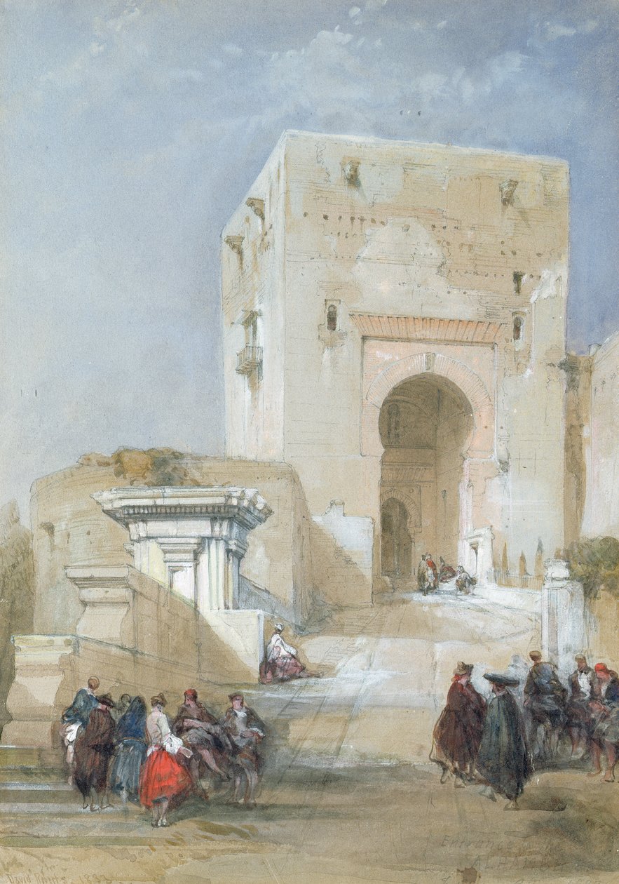 Adalet Kapısı, Elhamra Girişi, 1833 (kalem, guaj ve wc) by David Roberts