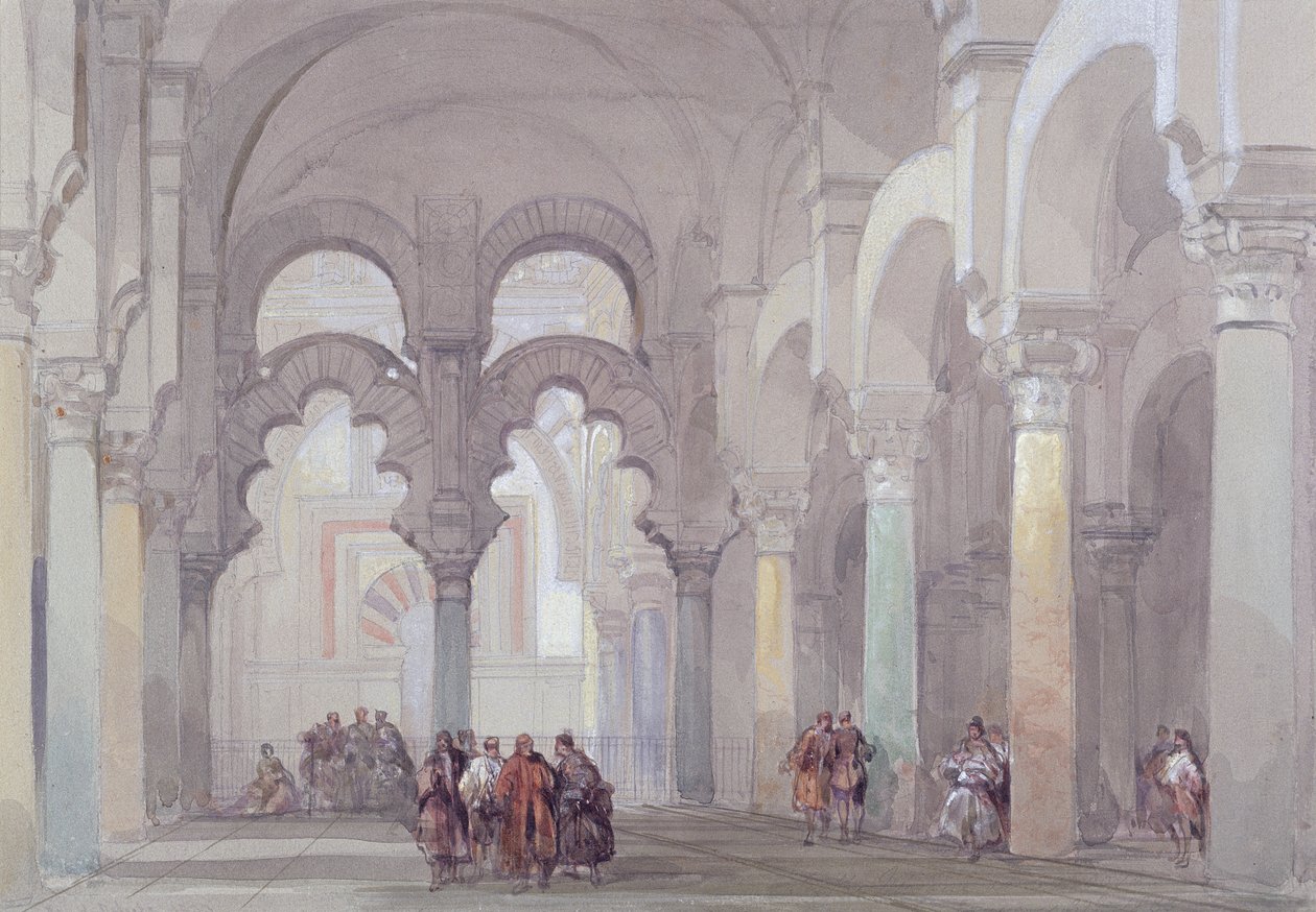 Kordova Camii, 1833 (kağıt üzerine grafit üzeri guajlı wc) by David Roberts