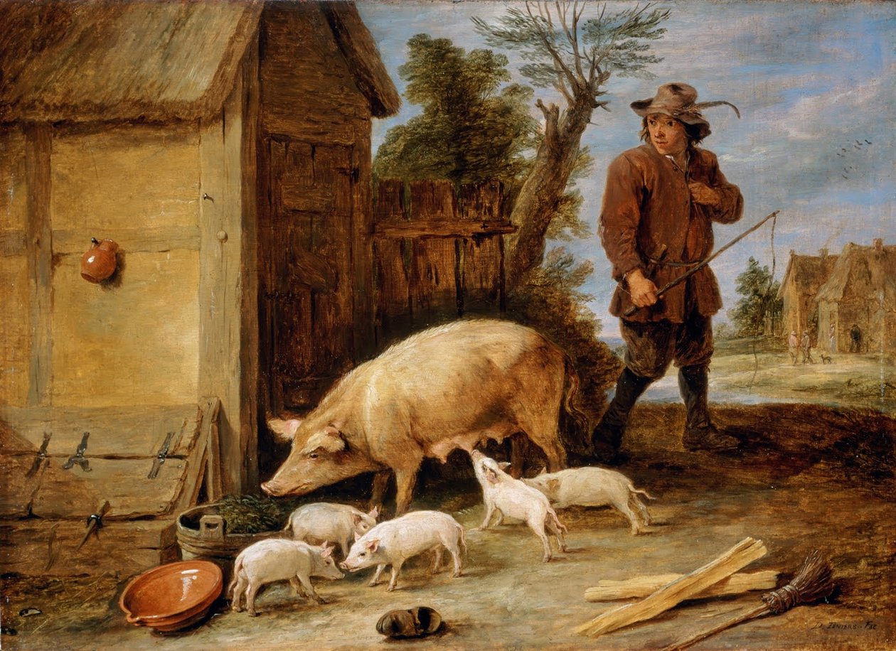 Bir Domuz ve Çöpü by David Teniers the Younger