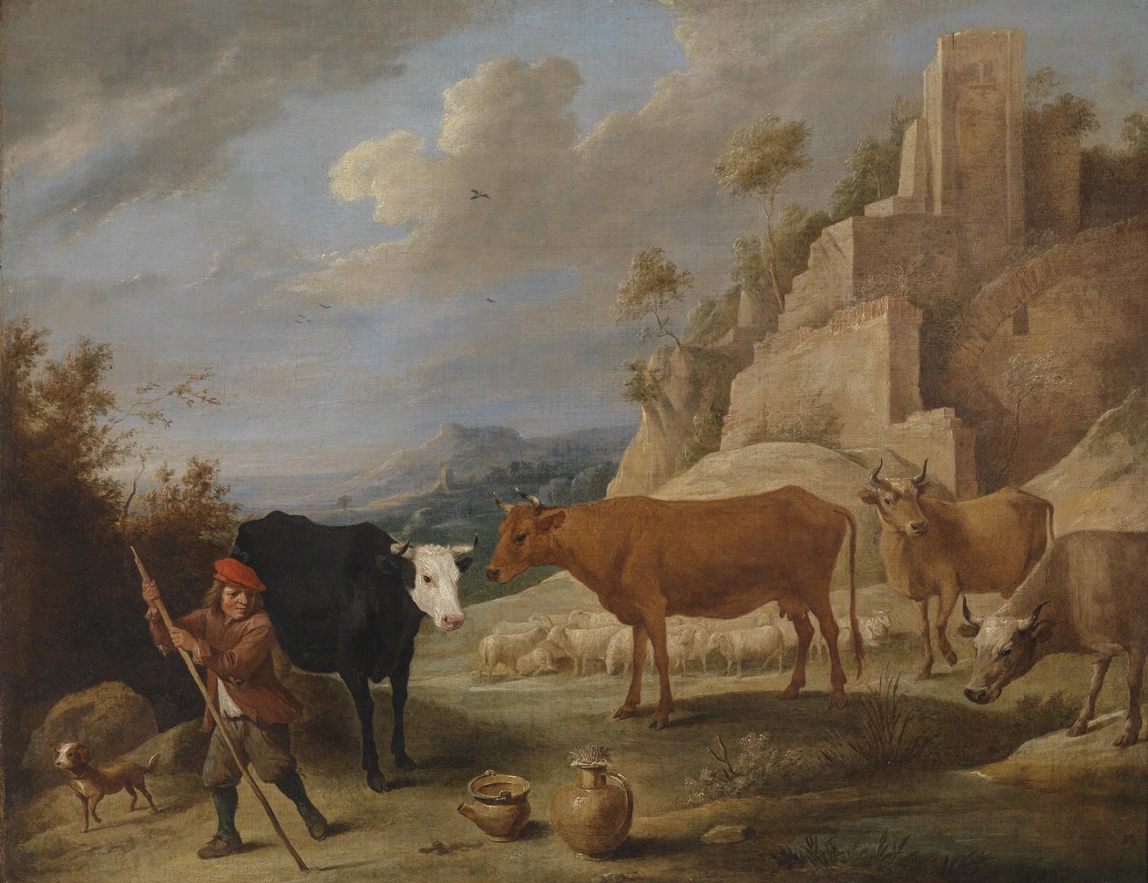 Yıkıntılar içinde sürüsüyle bir çoban by David Teniers the Younger