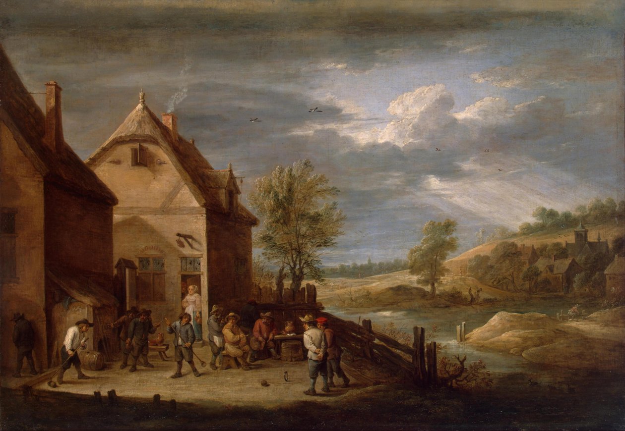 Köylüler Bowling ile Manzara by David Teniers the Younger