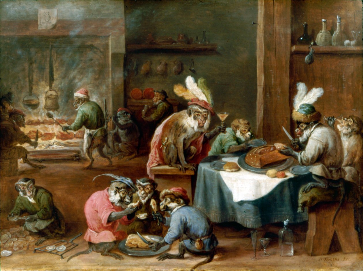 Kostümlü maymun yemeği by David Teniers the Younger