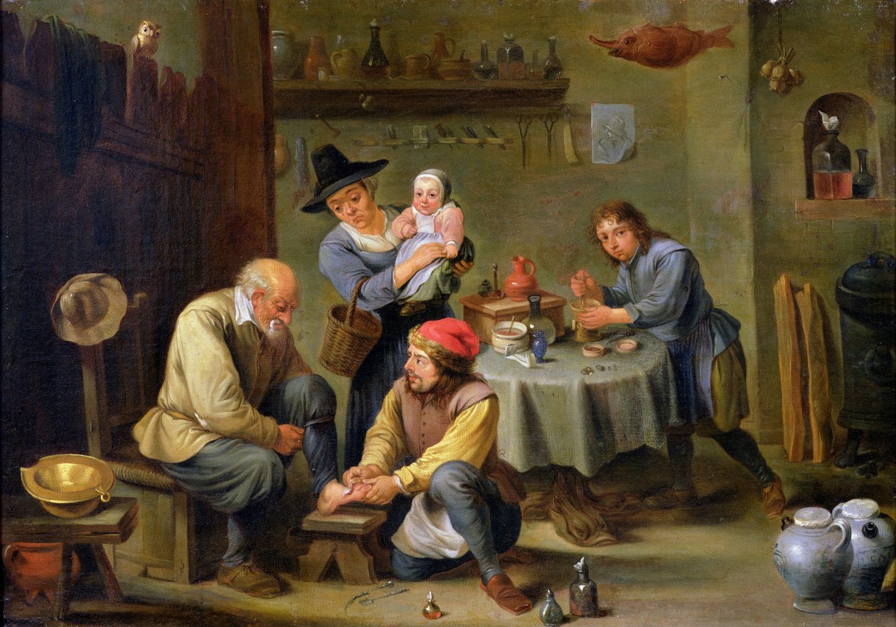 Yaşlı bir adamın ayağına bakan cerrah by David Teniers the Younger