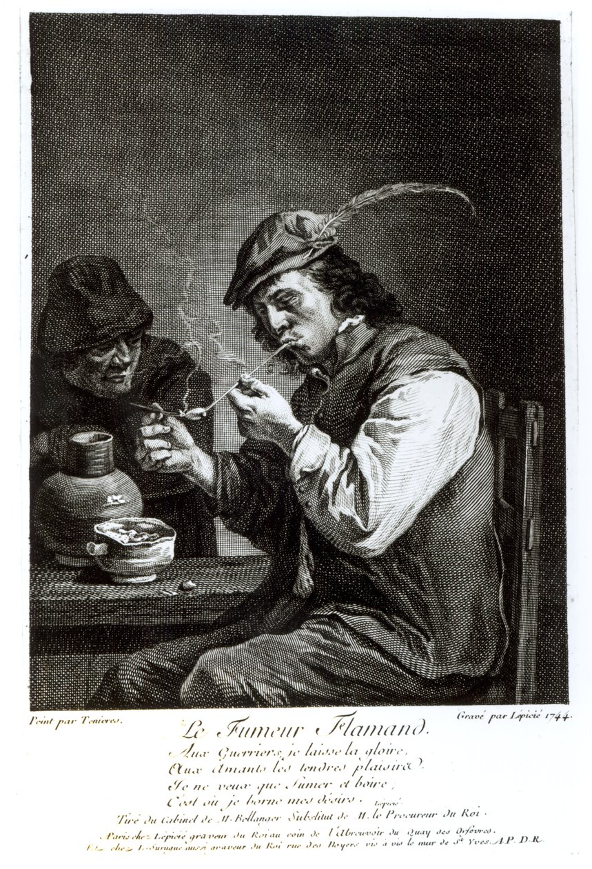 Francois Bernard Lepicie (1698-1755), 1744 tarafından oyulmuş Flaman Sigara İçen by David Teniers the Younger