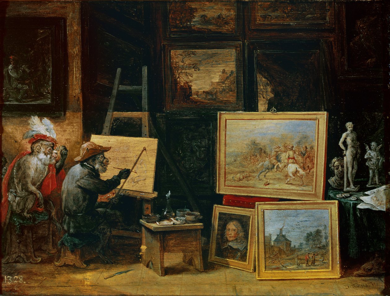 Maymun Ressam, 1805 (bakır üzerine yağlı boya) by David Teniers the Younger