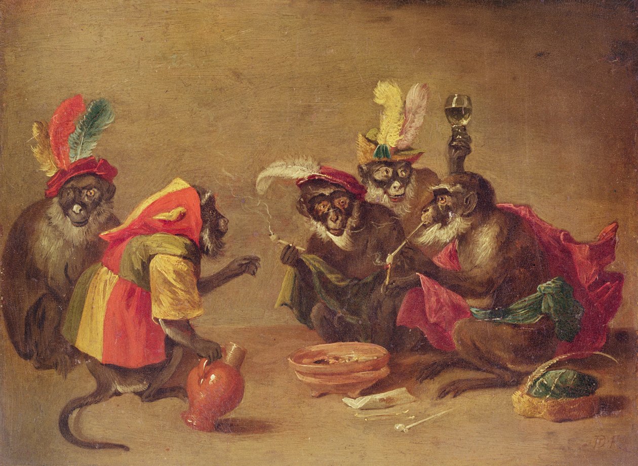 Maymunlar sigara ve içki by David Teniers the Younger