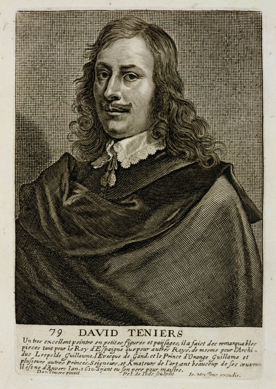 Kendi Portresi, bir dizi sanatçı portresinden 79 numaralı levha, Pieter de Jode II (1606-s.1674) tarafından oyulmuş by David Teniers the Younger