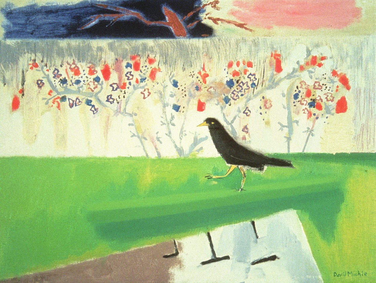 Mynah ve Güller (tuval üzerine yağlıboya) by David Alan Redpath Michie