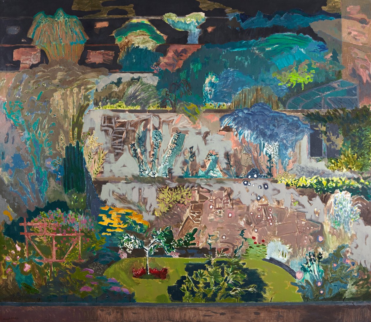 Suffolk Road Back Gardens, 1993 dolayları (tuval üzerine yağlıboya) by David Alan Redpath Michie