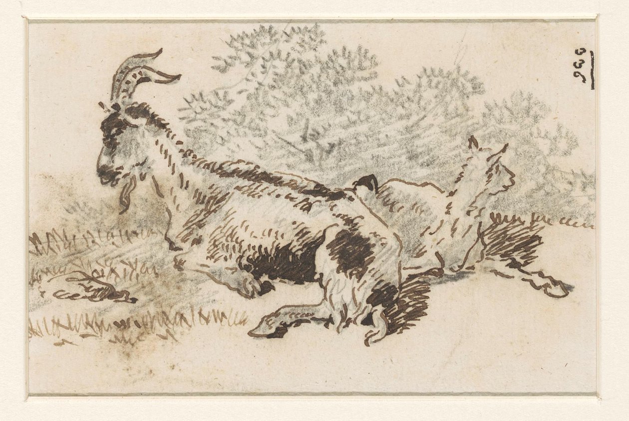 Bir manzarada keçi ve genç by David Alphonse de Sandoz Rollin