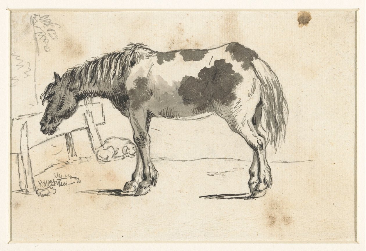 Ayakta duran at ve yalancı bir köpek by David Alphonse de Sandoz Rollin
