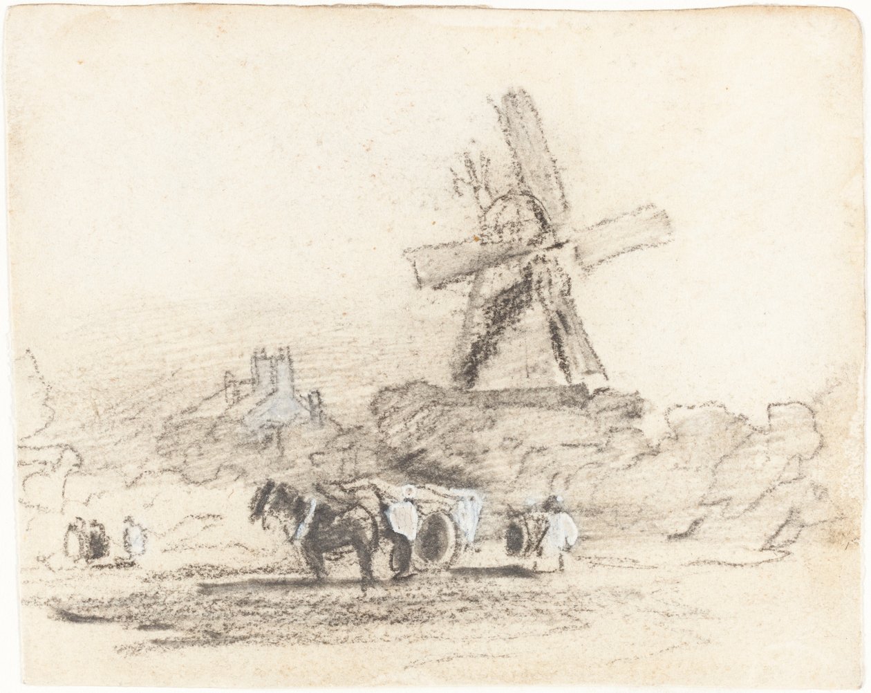 Yel Değirmeninin Yanında İki Atlı Bir Araba by David Cox