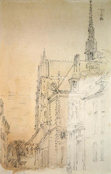 Sokakta Bir Katedral (tebeşir ve kağıt üzerinde yıkama) by David Cox