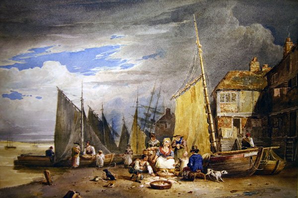 Thames Nehrinde Eşyalarıyla Bir Balık Kadını (kağıt üzerine suluboya) by David Cox