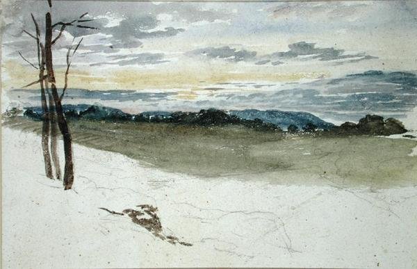 Gün Batımında Bir Orman Manzarası (kağıt üzerine kalem ve suluboya) by David Cox