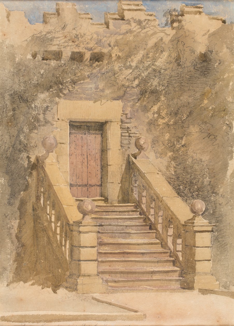 Haddon Hall#39;daki Kapı, 1845 dolayları (kağıt üzerine sulu boya ve kalem) by David Cox