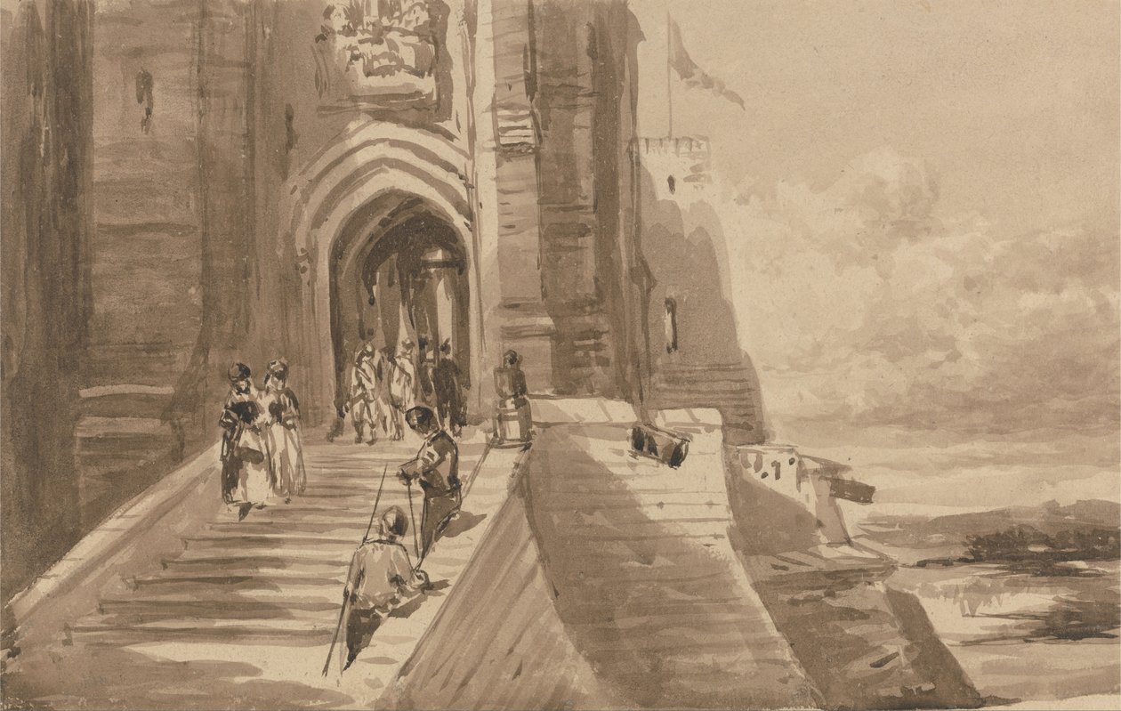 Bir Kalenin Dış Merdivenindeki Figürler by David Cox