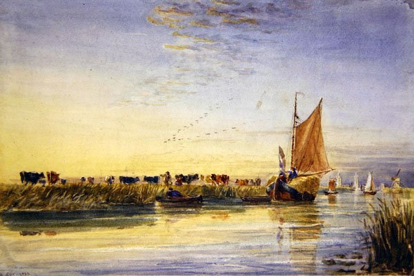 Scheldt üzerinde saman mavnaları by David Cox