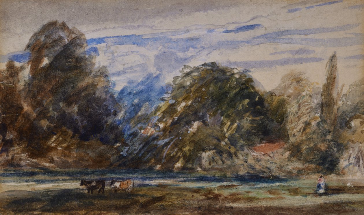 İnekler ve şekil ile manzara by David Cox
