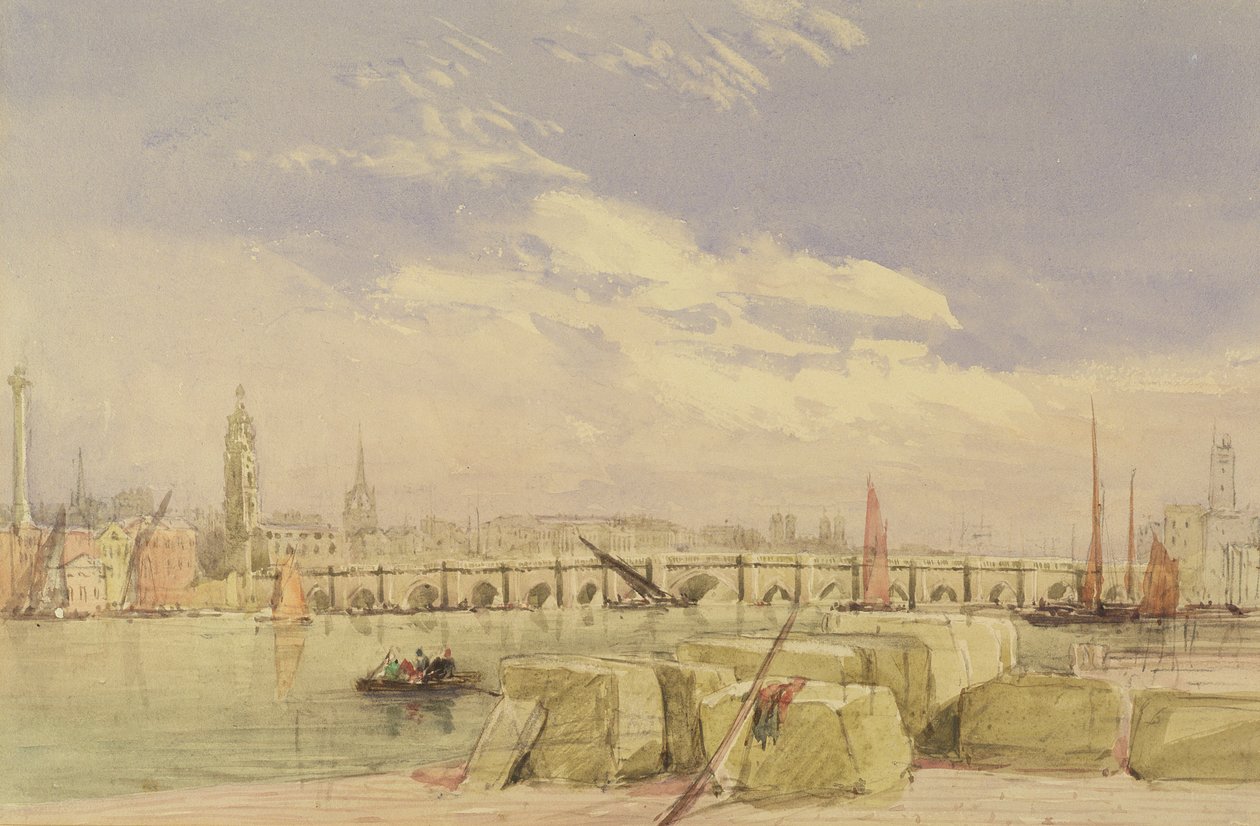 London Bridge, c.1828-30 (kağıt üzerinde grafit üzeri klozet ve gövde rengi) by David Cox