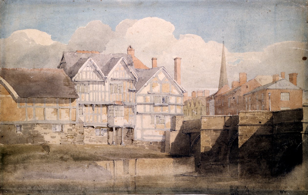 Eski Evler ve Wye Köprüsü, Hereford, 1820 by David Cox
