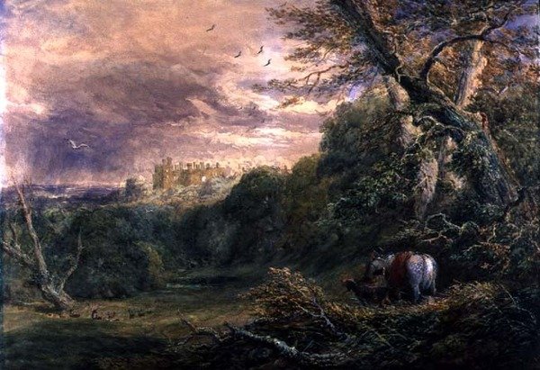 Powys Park, Montgomeryshire, c.1837 (kalem üzerine suluboya, kağıt üzerine guaj ve arap zamkı) by David Cox
