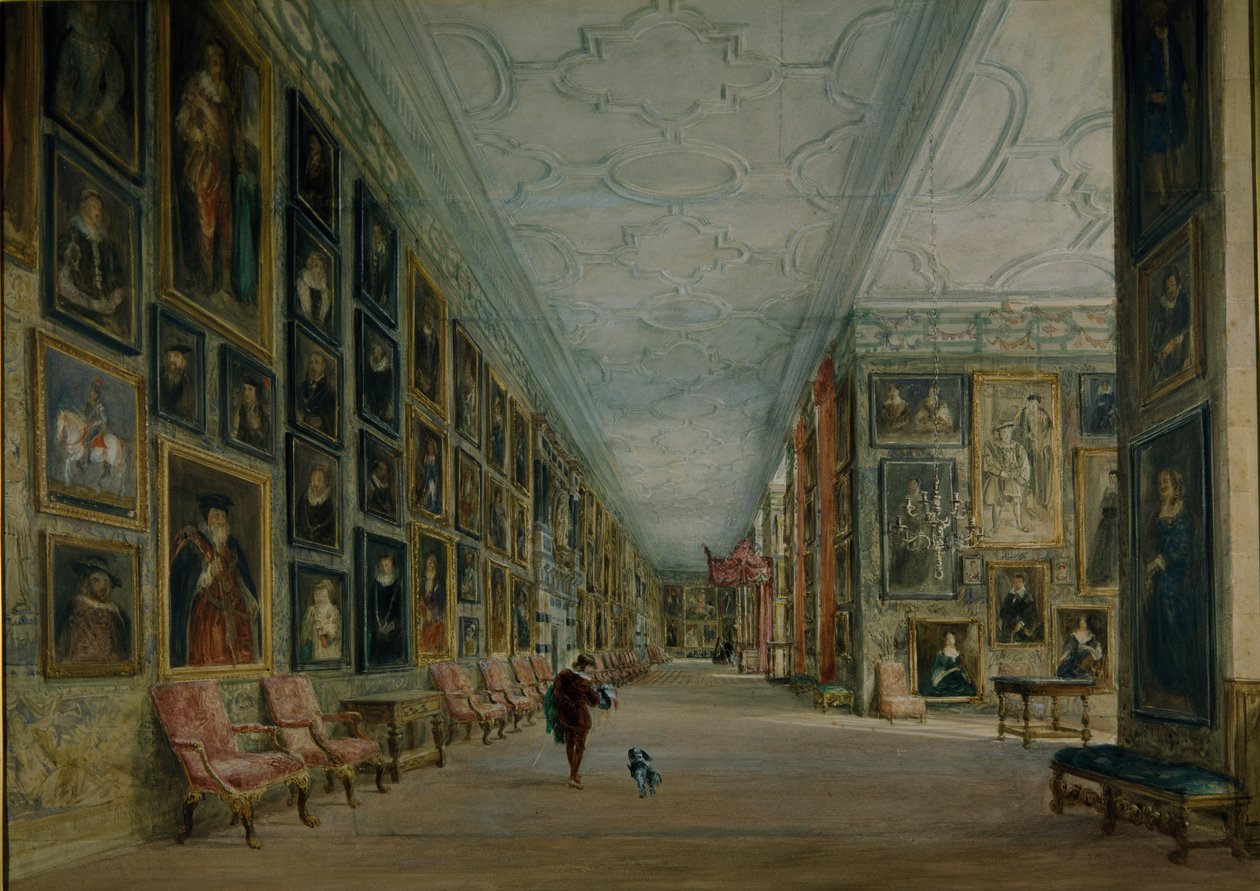 The Long Gallery, Hardwick (kağıt üzerine sulu boya) by David Cox