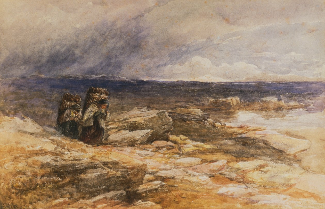 Bettws-Y-Coed, Kuzey Galler yakınlarındaki Turba Toplayıcıları (suluboya) by David Cox