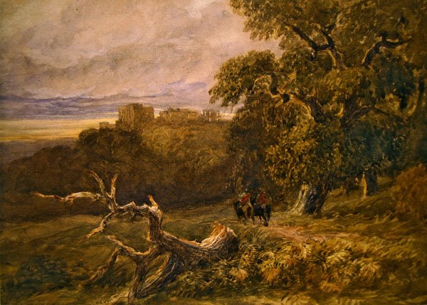 Hardwicke Şatosu yakınındaki gezginler (kağıt üzerine suluboya) by David Cox