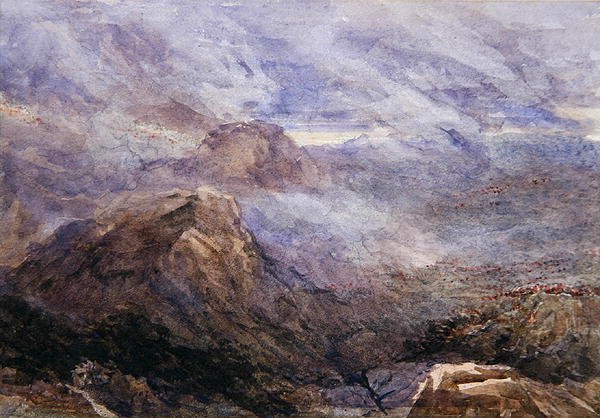 Welsh Sketch - Burning Bracken (kağıt üzerine sulu boya) by David Cox