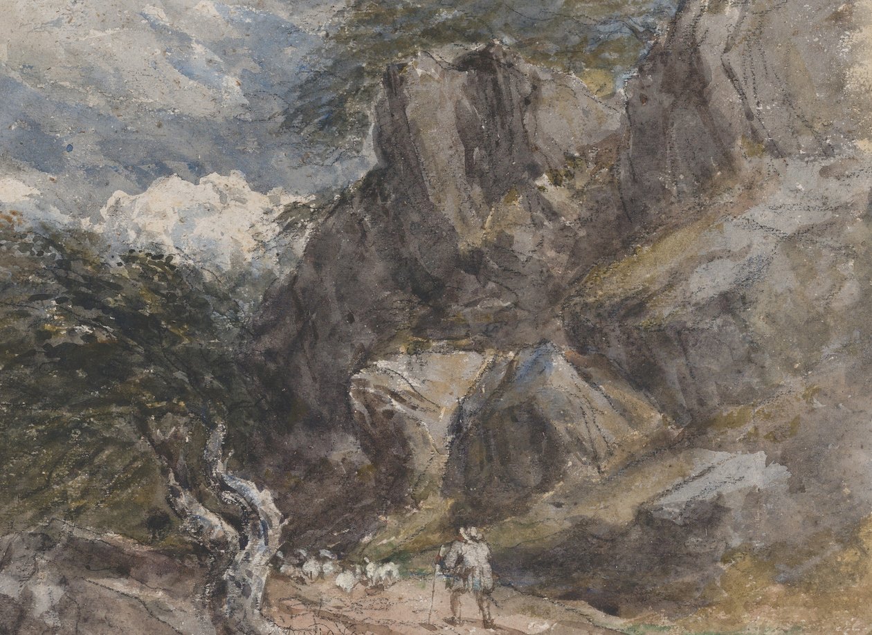 Kayalık Bir Peyzajda Koyun Sürmek, ca. 1846. by David Cox the elder