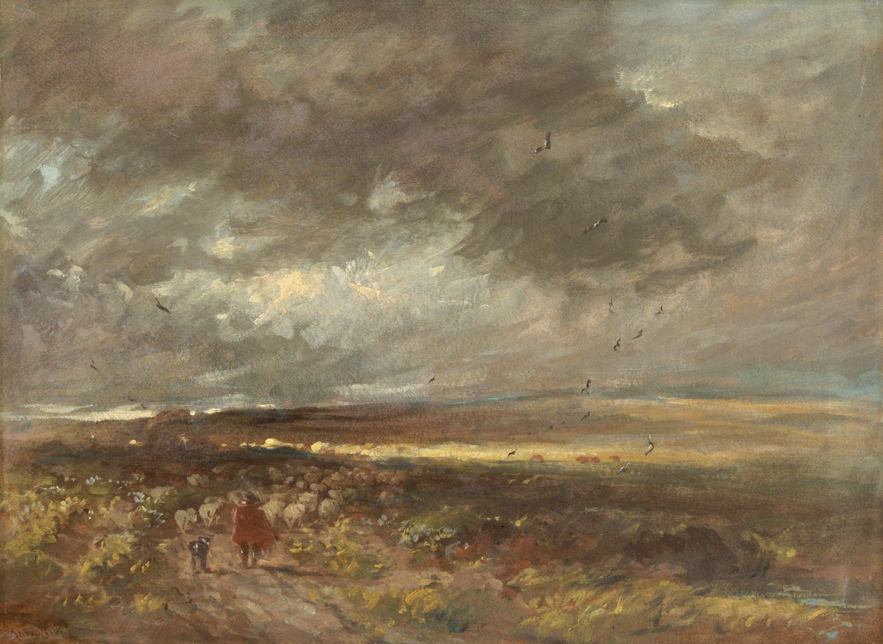 Moorland manzarası: çoban ve koyun, c1810. by David Cox the elder