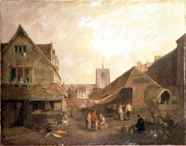 Eski Balık Pazarı, Norwich (tuval üzerine yağlı boya) by David Hodgson