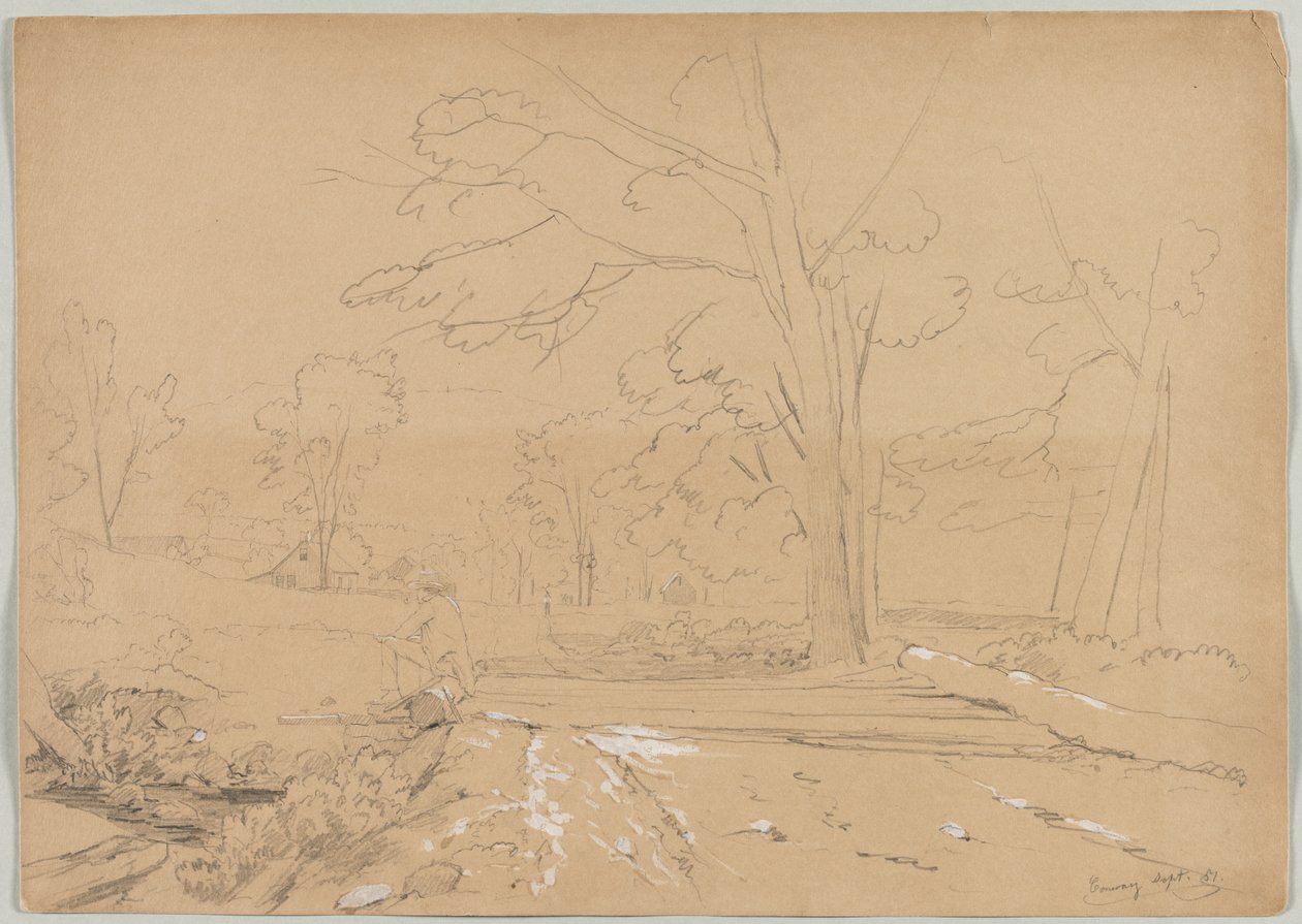 Man Fishing ile Manzara, Conway, New Hampshire, 1851. by David Johnson