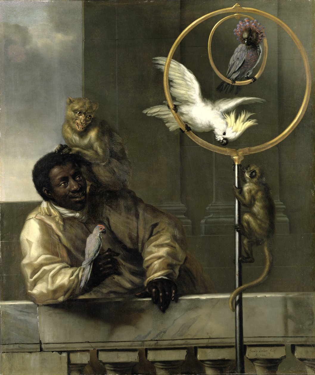 Papağan ve Maymunlu Siyah Adam, 1670 by David Klöcker Ehrenstrahl