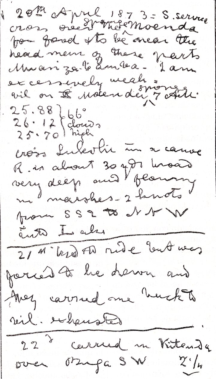 Last lines written by Dr. David Livingstone, illustration from 