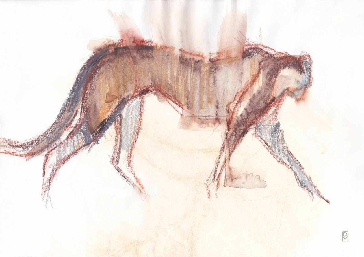 Çita avı, 2019 (kağıt üzerine pastel boya/sulu boya) by David Mayer