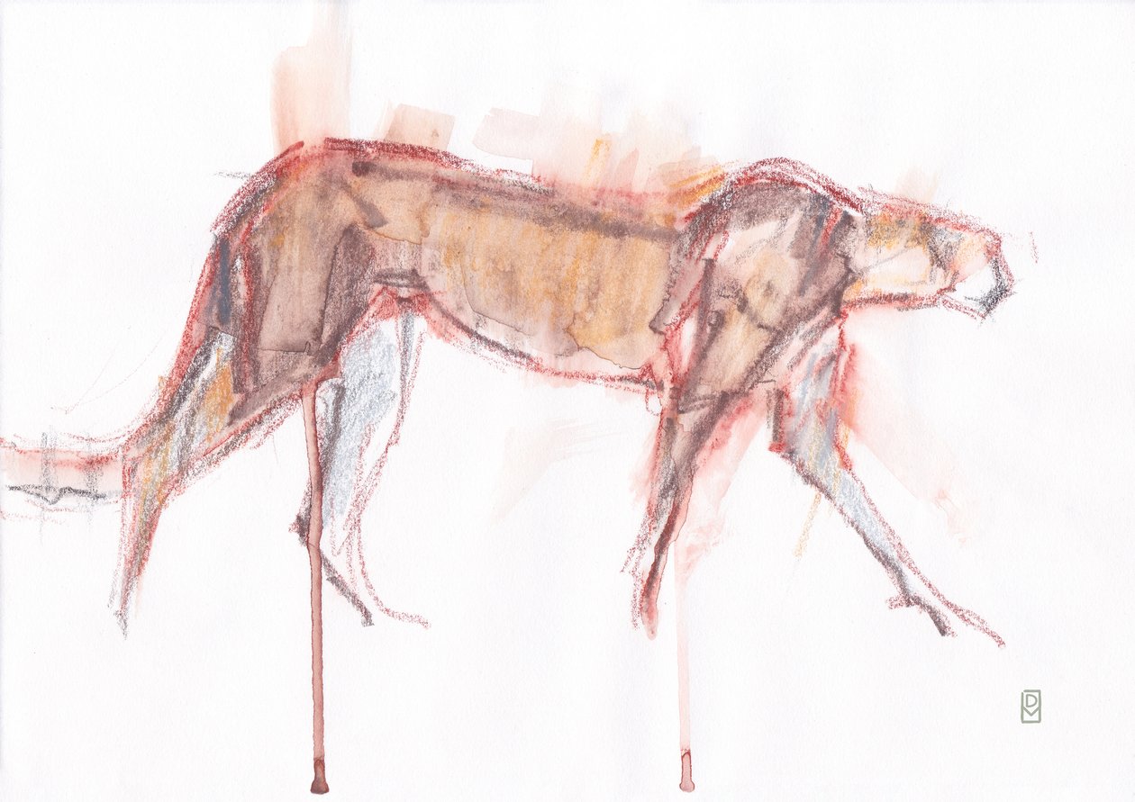 Çita avı, 2019 (kağıt üzerine pastel boya/sulu boya) by David Mayer