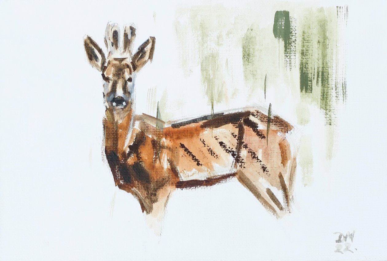 Karaca Geyik (Buck), 2022 (tuval üzerine yağlıboya) by David Mayer
